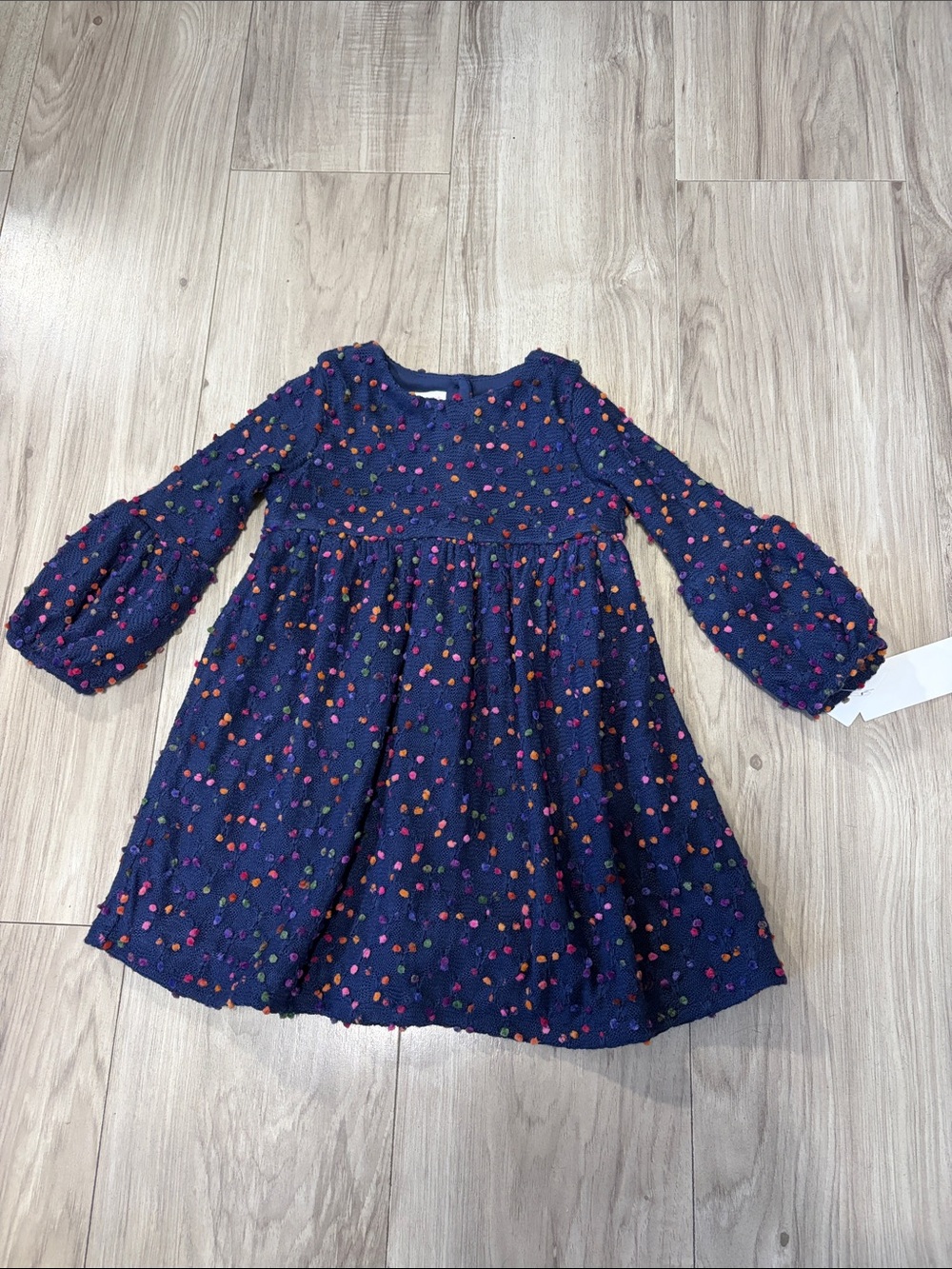 Bonnie Jean Navy Dress with Multicolor Pom Dots